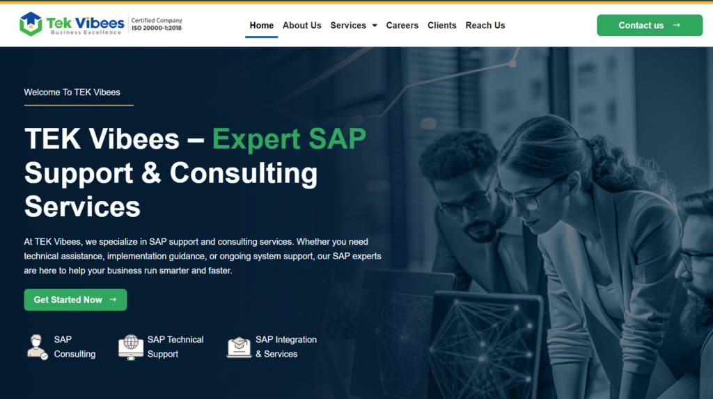 SAP and ERP consulting company website presenting enterprise solutions, digital transformation, and technology services
